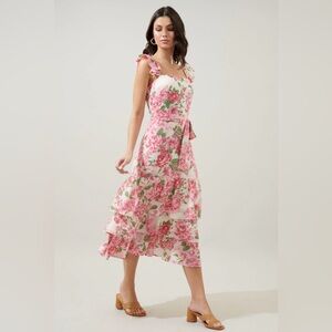 RUFFLE TIERED MIDI DRESS